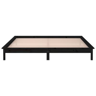 vidaXL Massivholzbett mit LED-Beleuchtung Schwarz 200x200 cm