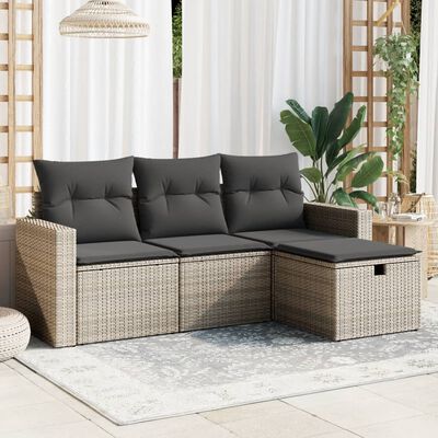 vidaXL 4-tlg. Garten-Sofagarnitur mit Kissen Grau Poly Rattan