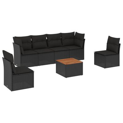 vidaXL 7-tlg. Garten-Sofagarnitur mit Kissen Schwarz Poly Rattan