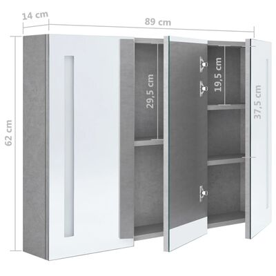 vidaXL LED-Spiegelschrank fürs Bad Betongrau 89x14x62 cm