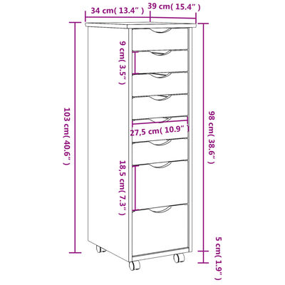 vidaXL Rollschrank mit Schubladen MOSS Honigbraun Massivholz Kiefer