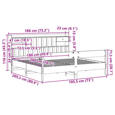 vidaXL Massivholzbett mit Regal ohne Matratze Weiß 180x200 cm Kiefer