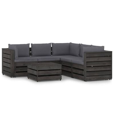 vidaXL 6-tlg. Garten-Lounge-Set mit Kissen Grau Imprägniertes Holz