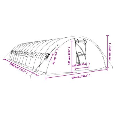 vidaXL Gewächshaus mit Stahlrahmen Grün 60 m² 12x5x2,3 m