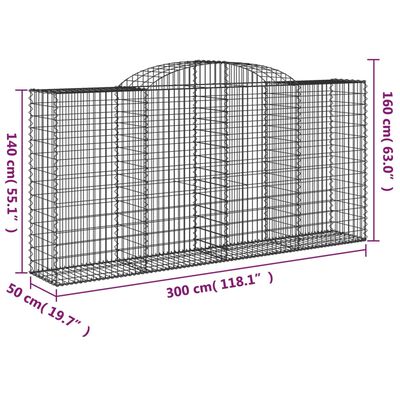 vidaXL Gabionen mit Hochbogen 17 Stk 300x50x140/160cm Verzinktes Eisen