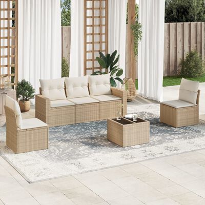 vidaXL 6-tlg. Garten-Sofagarnitur mit Kissen Beige Poly Rattan