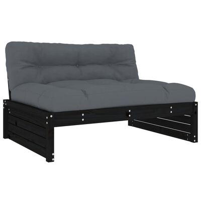 vidaXL 5-tlg. Garten-Lounge-Set mit Kissen Schwarz Massivholz