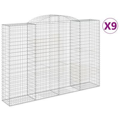 vidaXL Gabionen mit Hochbogen 9 Stk. 300x50x200/220cm Verzinktes Eisen