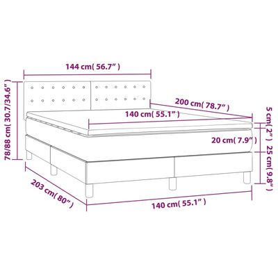 vidaXL Boxspringbett mit Matratze & LED Braun 140x200 cm Kunstleder