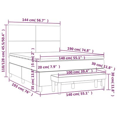 vidaXL Boxspringbett mit Matratze Creme 140x190 cm Stoff