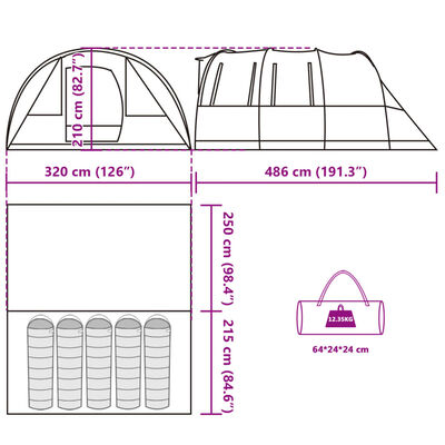 vidaXL Tunnelzelt 5 Personen Blau Wasserdicht