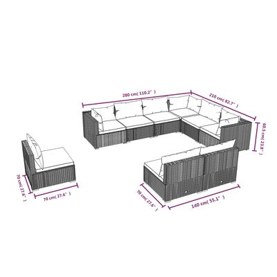 vidaXL 9-tlg. Garten-Lounge-Set mit Kissen Poly Rattan Grau