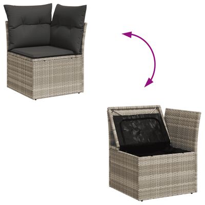 vidaXL 10-tlg. Garten-Sofagarnitur mit Kissen Hellgrau Poly Rattan