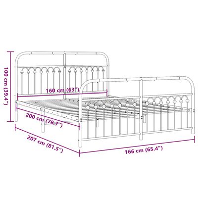 vidaXL Metallbett ohne Matratze mit Fußteil Schwarz 160x200 cm