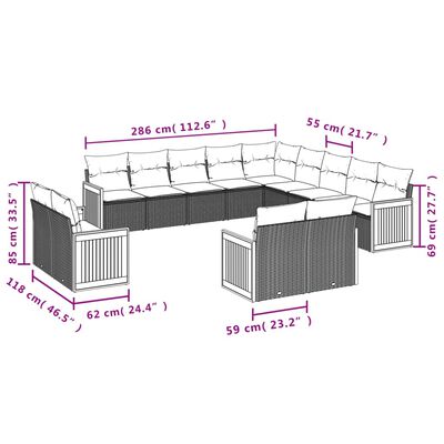 vidaXL 13-tlg. Garten-Sofagarnitur mit Kissen Beige Poly Rattan