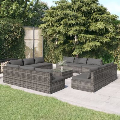 vidaXL 13-tlg. Garten-Lounge-Set mit Kissen Poly Rattan Grau