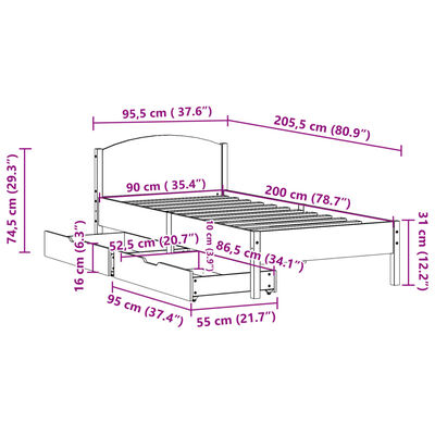 vidaXL Massivholzbett ohne Matratze Weiß 90x200 cm Kiefernholz