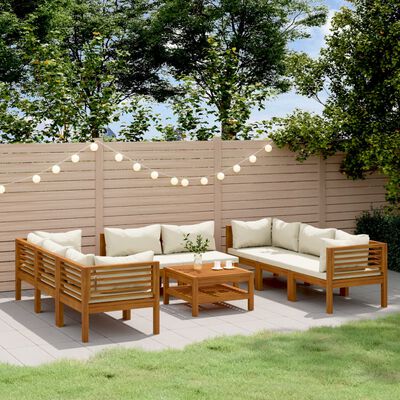 vidaXL 9-tlg. Garten-Lounge-Set mit Creme Kissen Massivholz Akazie