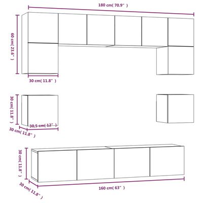 vidaXL 8-tlg. TV-Schrank-Set Betongrau Holzwerkstoff