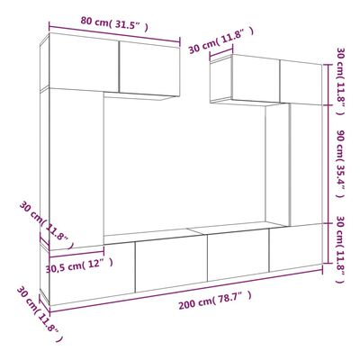 vidaXL 6-tlg. TV-Schrank-Set Hochglanz-Weiß Holzwerkstoff