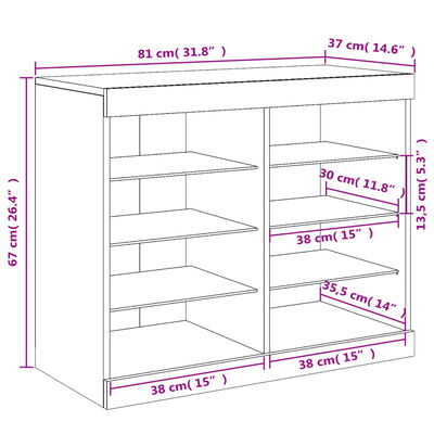 vidaXL Sideboard mit LED-Leuchten Betongrau 81x37x67 cm