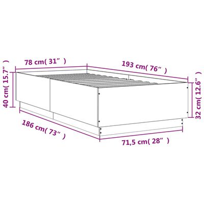 vidaXL Bettgestell mit LED Räuchereiche 75x190 cm Holzwerkstoff