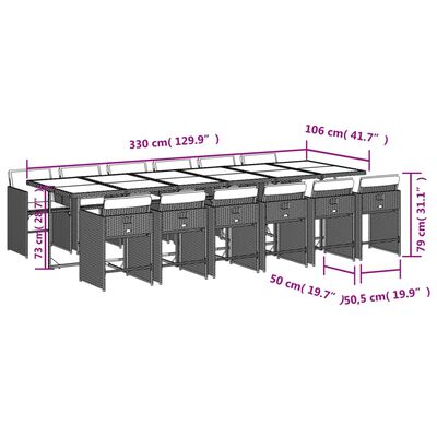 vidaXL 13-tlg. Garten-Essgruppe mit Kissen Grau Poly Rattan