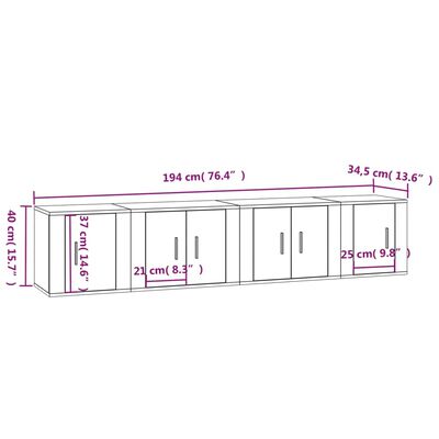 vidaXL 4-tlg. TV-Schrank-Set Hochglanz-Weiß Holzwerkstoff