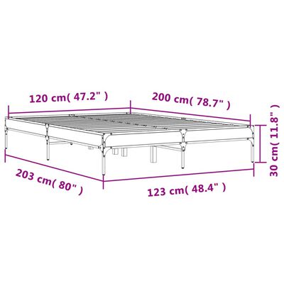 vidaXL Bettgestell Räuchereiche 120x200 cm Holzwerkstoff und Metall