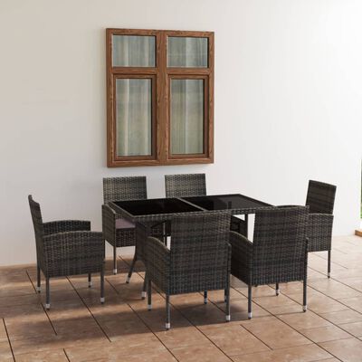 vidaXL 7-tlg. Garten-Essgruppe Poly Rattan Anthrazit und Grau