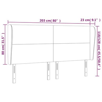 vidaXL Kopfteil mit Ohren Dunkelgrau 203x23x118/128 cm Samt