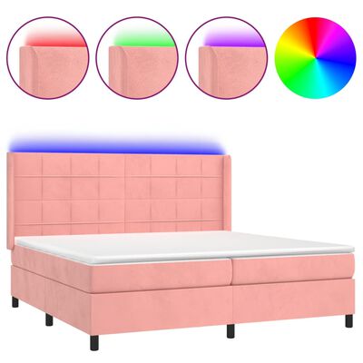 vidaXL Boxspringbett mit Matratze & LED Rosa 200x200 cm Samt