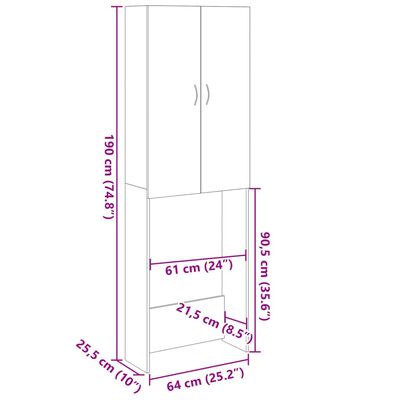 vidaXL Waschmaschinenschrank Sonoma-Eiche 64x25,5x190 cm