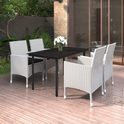 vidaXL 5-tlg. Garten-Essgruppe mit Auflagen Poly Rattan und Glas