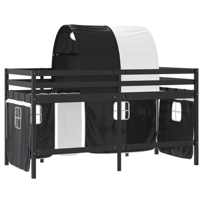 vidaXL Kinderhochbett mit Tunnel Weiß & Schwarz 90x200 cm Kiefernholz