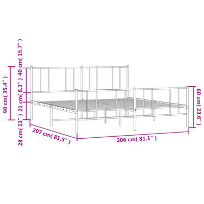 vidaXL Bettgestell mit Kopf- und Fußteil Metall Weiß 200x200 cm