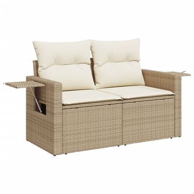 vidaXL 10-tlg. Garten-Sofagarnitur mit Kissen Beige Poly Rattan