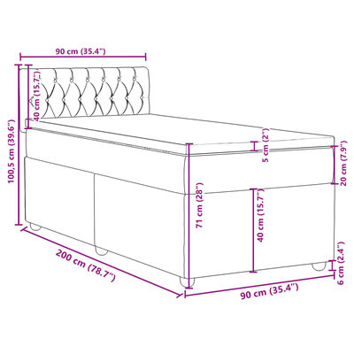 vidaXL Boxspringbett mit Matratze Hellgrau 90x200 cm Stoff