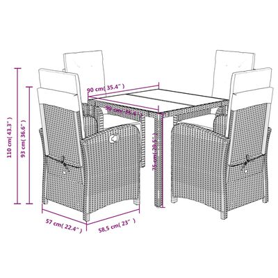 vidaXL 5-tlg. Garten-Essgruppe mit Kissen Grau Poly Rattan