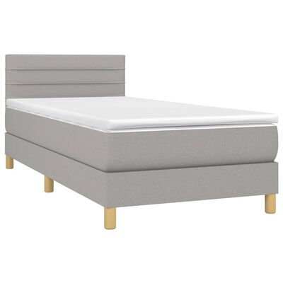 vidaXL Boxspringbett mit Matratze Hellgrau 90x200 cm Stoff