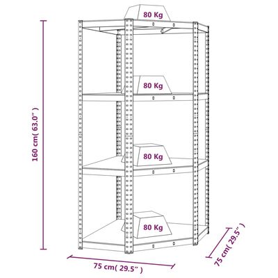 vidaXL Regale mit 4 Böden 5 Stk. Silbern Stahl & Holzwerkstoff