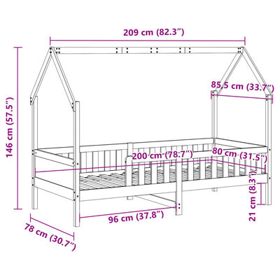 vidaXL Kinderbett Hausbett Weiß 80x200 cm Massivholz Kiefer