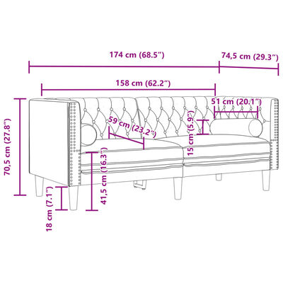 vidaXL 3-tlg. Chesterfield-Sofa-Set mit Nackenrollen Hellgrau Samt