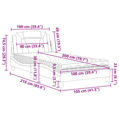 vidaXL Bett mit Matratze Cappuccino-Braun 100x200 cm Kunstleder