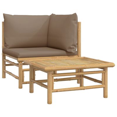 vidaXL 2-tlg. Garten-Lounge-Set mit Taupe Kissen Bambus