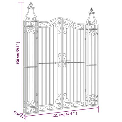 vidaXL Gartentor Schwarz 121x8x150 cm Schmiedeeisen