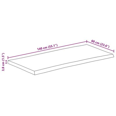 vidaXL Tischplatte mit Baumkante 140x60x3,8 cm Raues Mango Massivholz