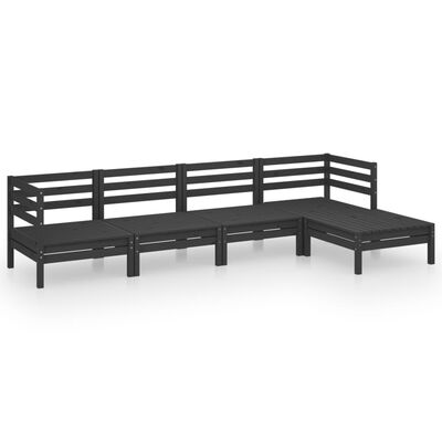 vidaXL 5-tlg. Garten-Lounge-Set Massivholz Kiefer Schwarz