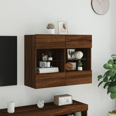 vidaXL TV-Wandschrank mit LED-Leuchten Braun Eichen-Optik