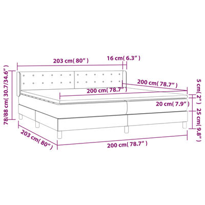 vidaXL Boxspringbett mit Matratze Hellgrau 200x200 cm Samt